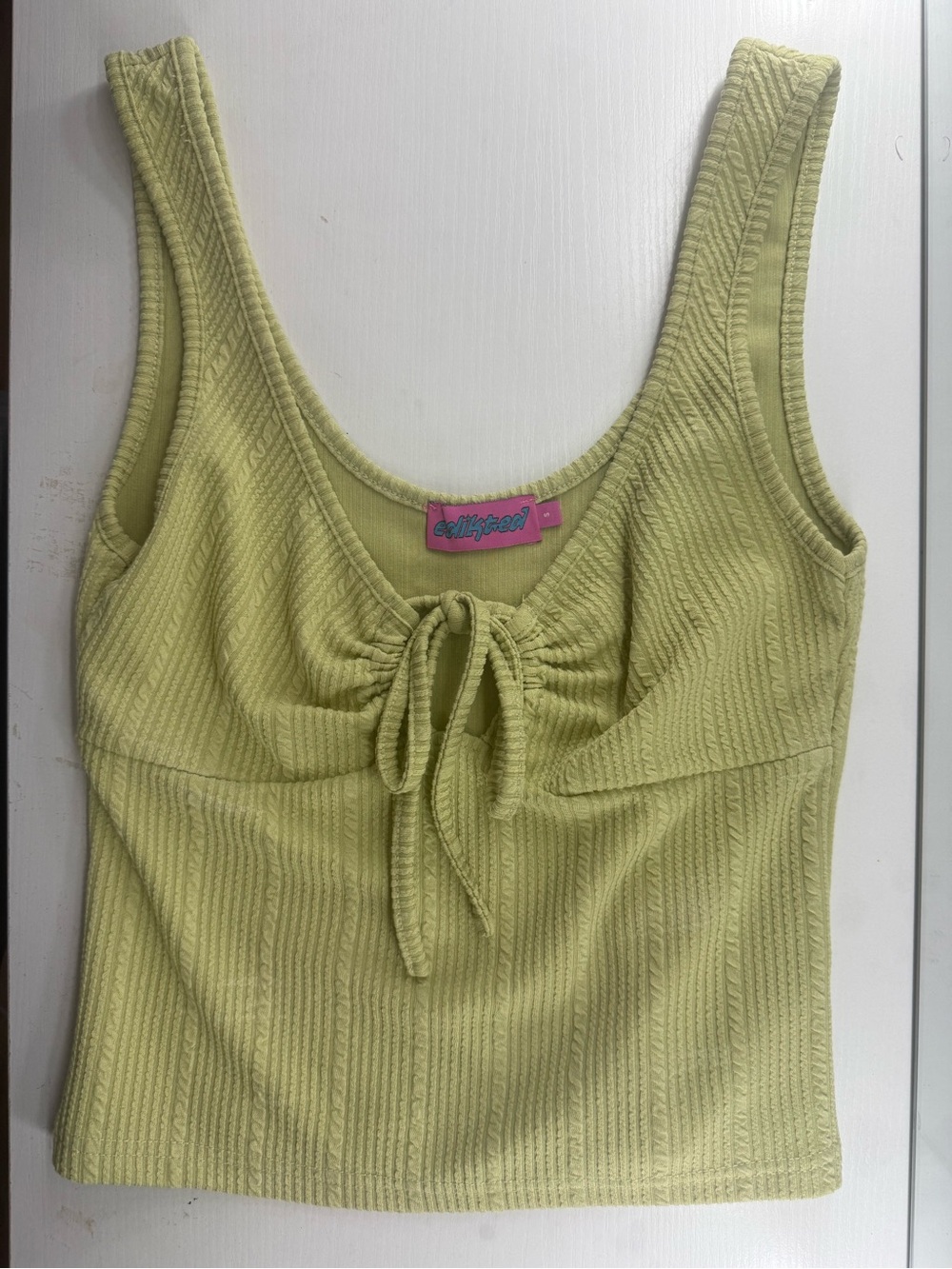 Edikted Light Green Ribbed Tie-Front Tank Top